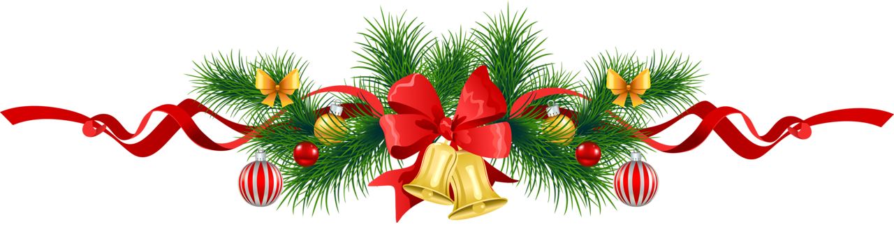Transparent Christmas Pine Garland with Gold Bells Clipart